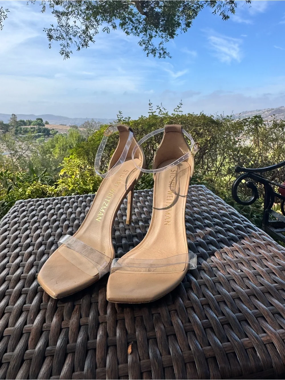 Stuart Weitzman Clear PVC Nude Leather Heels Sandals Size 8.5